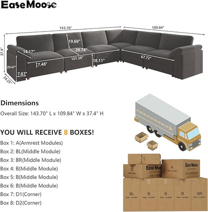 EASE MOOSE Oversized Sectional Modular Sofa,Large L Shape Sectional Couch Wide Deep Seat Modular Cloud Couch,Removable Cover