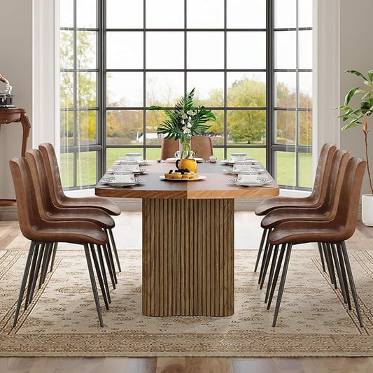 Dining Table Set for 10,Large 78.7" Rectangular Kitchen Table Set for 10 with Cushioned Chairs,Modern Mid-Century Wood Dining Room Table Set for 10,Ideal for Dining & Gatherings