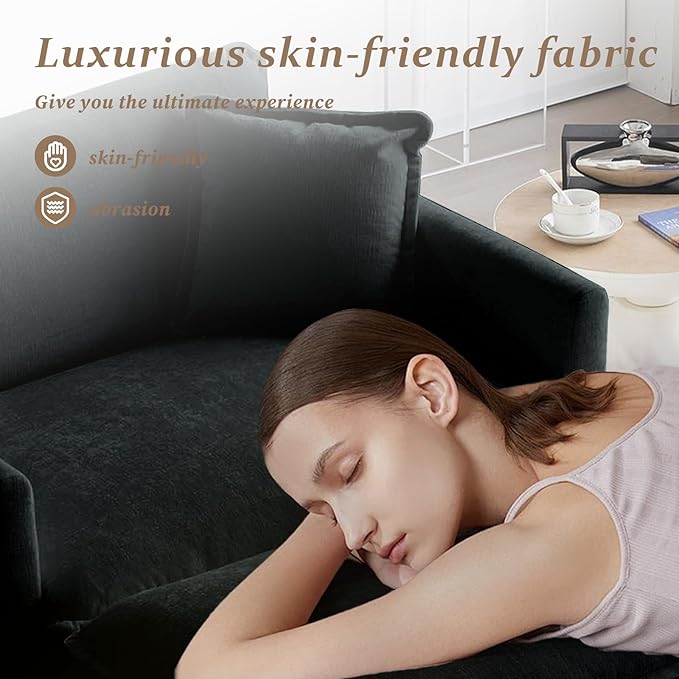 SoarFlash Chenille Sectional Sofa, Comfy Modular Single Sofa with Ottoman, Modern Recliner Deep Seat Sofa Set for Living Room,Black