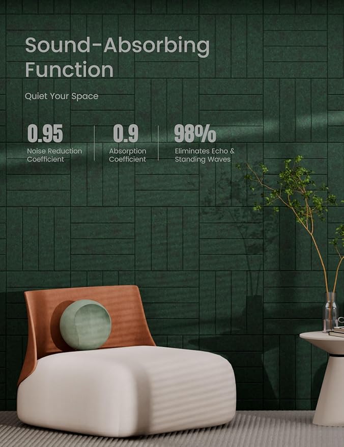 Bumusty Large Cork Board Alternative-47 x35 Felt Bulletin Board Tiles, with 30 Pushpins, 70 Adhesive Tabs, 12-Pack Slat Wall Paneling, Cork Boards for Office Push Pin Board Felt Board-Aurora Green