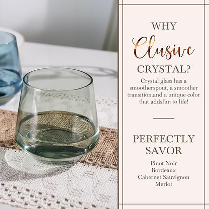 Physkoa Colored Stemless Wine Glasses Set of 6 - Colorful Crystal Glassware, Goblet Cocktails, Red & White, Dinner Color Beautiful, Classic Stemless Design 14oz