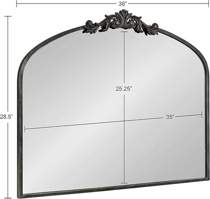 Kate and Laurel Arendahl Ornate Traditional Arched Mirror; 36 x 29; Black; Decorative Baroque Style Arched Wall Mirror with Wide Frame and Crown