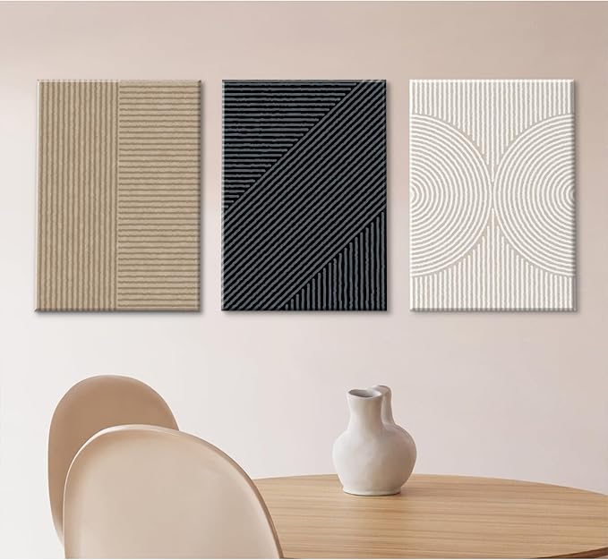 Modern Abstract Pictures Wall Art Boho Neutral Canvas Wall Art Minimalist Line Wall Decor Beige Black Brown Artwork Abstract Modern Painting Prints for Living Room Bedroom 12x16x3 Inch Wrapped Canvas