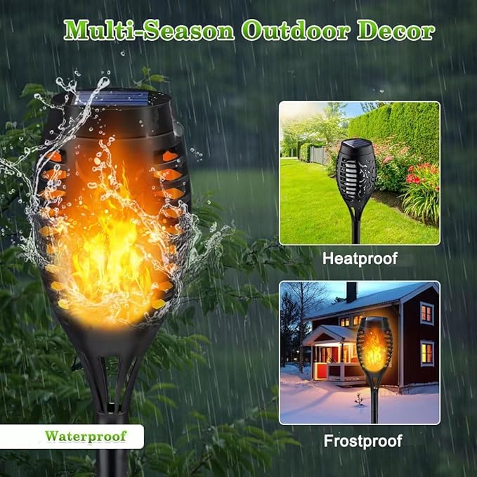Outdoor Solar Lights, 6Pack Solar Torch Light with Flickering Flame, Christmas Lights Waterproof for Christmas Decor, Tiki Torches for Outside, Luces Solares para Exteriores Pathway Yard Garden Decor