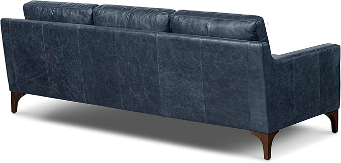 POLY & BARK Sorrento Leather Couch - 86 Inch Sofa - Full-Grain Leather Sofa for Living Room with Feather Down Topper - Living Room Couch - Pure Aniline Vintage Italian Leather in Nightfall Blue