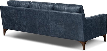 POLY & BARK Sorrento Leather Couch - 86 Inch Sofa - Full-Grain Leather Sofa for Living Room with Feather Down Topper - Living Room Couch - Pure Aniline Vintage Italian Leather in Nightfall Blue