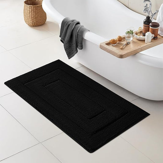 GRANNY SAYS Large Bathroom Rugs Non Slip Washable, 24" x 43", Water Absorbent Bath Mats for Bathroom, Thick Soft Shaggy Bath Rug, Microfiber Shower Room Floor Mat Decor, Black