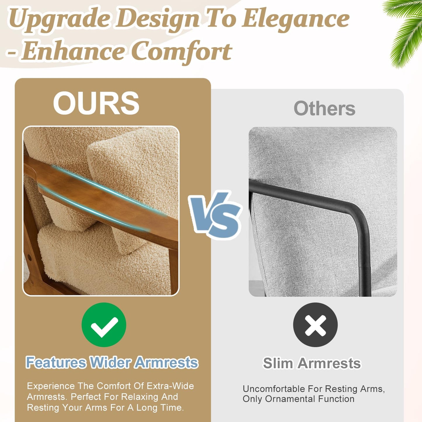 VINGLI Solid Wood Wide Armrests Accent Chair,Upholstered Mid Century Modern Chair with Pillow,Comfy Reading Chair Farmhouse Arm Chair,Chairs Living Room,Bedroom,Guest Room,Teddy Fleece,Khaki