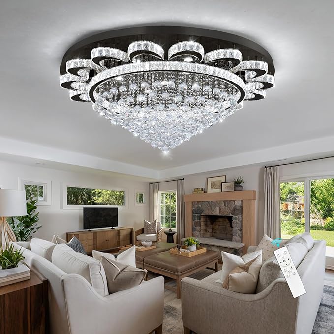 Modern Chandelier Living Room Light Large Luxury Chandeliers for High Ceiling Foyer Entryway Lights Dimmable 110W LEDs Crystal Black Lighting Fixtures
