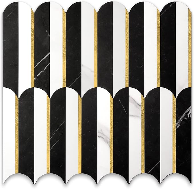 Vamos Tile Peel and Stick Backsplash Seamless Tile,Stick on Backsplash for Kitchen and Bathroom, Marble Look PVC Mixed Metal Gold Self Adhesive Metal Mosaic Tiles (1 Sheet)