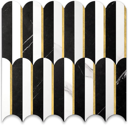 Vamos Tile Peel and Stick Backsplash Seamless Tile,Stick on Backsplash for Kitchen and Bathroom,Marble Look PVC Mixed Metal Gold Self Adhesive Metal Mosaic Tiles (10 Sheets)