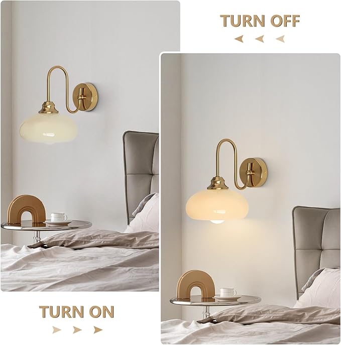 KCO Lighting Mid Century Modern Wall Mounted Bedside Lamp Brass Gold Wall Sconce Glass Globe Bathroom Vanity Light Fixture Vintage Wall Light Wireless Bedroom Wall Sconce Lamp