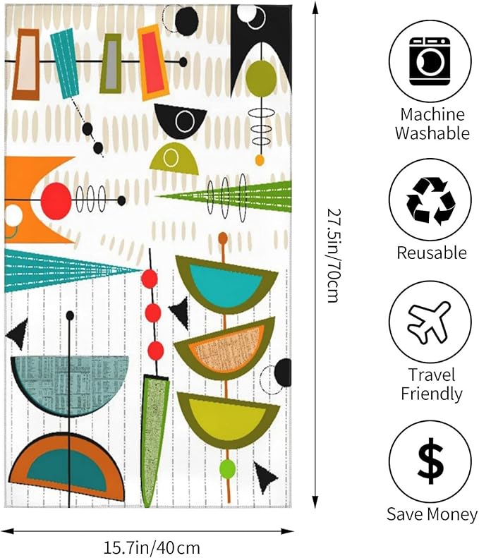 Geometric Hand Towels Set of 2 Small Decorative Kitchen Dish Guest Towels 15.7x27.5 Mid-Century Modern Abstract