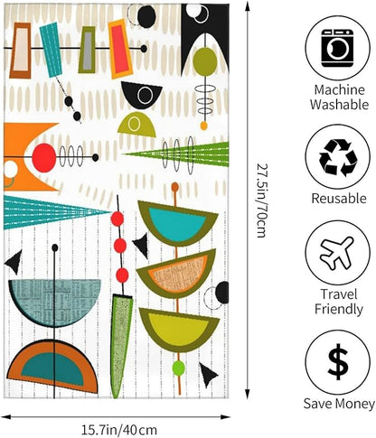 Geometric Hand Towels Set of 2 Small Decorative Kitchen Dish Guest Towels 15.7x27.5 Mid-Century Modern Abstract