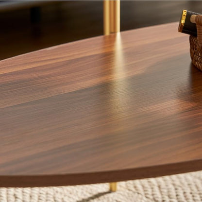 Saint Mossi Olive Glass Coffee Table for Living Room, Mid Century Modern Center Table, Surfboard Clear Glass & Coffee Brown MDF Bottom Shelf with Rounded Corners, L41xW21xH17, Gold Table Legs