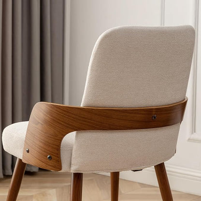 Dining Room Chairs Set of 2,Mid Century Modern Kitchen Chairs,Upholstered Beige Fabric Chairs,Metal Legs Wooden Desk Chairs Armless and No Wheels for Kitchen Dining Living Room