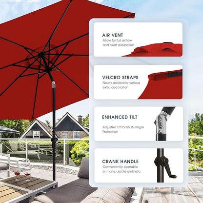 wikiwiki 11 FT Patio Umbrellas Outdoor Table Market Umbrella with Push Button Tilt/Crank,8 Sturdy Ribs, Fade Resistant Waterproof POLYESTER DTY Canopy for Garden, Lawn, Deck,Backyard & Pool,Bright Red