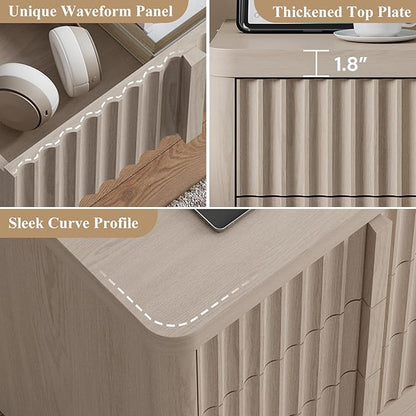 Fluted Dresser for Bedroom, 47" Wide Chest of Drawers, Modern 6 Drawer Dresser with Solid Wood Handle, Curved Profile Design, Wood Dressers Storage Organizer, Living Room, Hallway, White Alder