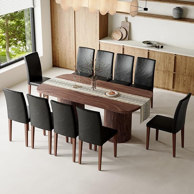 79" Dining Table Set for 10,Large Rectangular Dining Table Set for 10 with Cushioned Chairs,Modern Mid-Century Wood Dining Room Table Set for 10,Ideal for Dining & Gatherings (Walnut)
