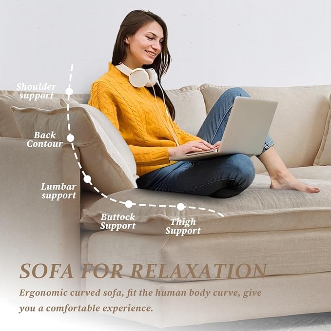 SoarFlash Chenille Sectional Sofa, Comfy Modular Coush Sofa with Ottoman, Modern 2 Seat Recliner Deep Seat Sofa Set for Living Room,Light Coffee