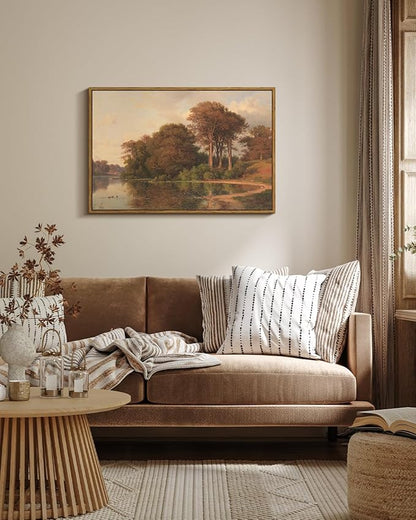 ARPEOTCY Vintage Framed Canvas Wall Art, Living Room Autumn Scenery Pictures Fall Wall Decor, Large Prints Art, Kitchen Landscape Paintings Farmhouse Retro Country Home Decorations, 24x36 Inch