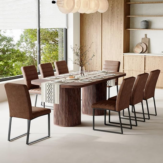 79" Dining Table Set for 8,Large Rectangular Dining Table Set for 8 with Cushioned Chairs,Modern Mid-Century Wood Dining Room Table Set for 8,Ideal for Dining & Gatherings (Walnut)
