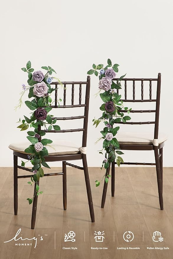Ling's moment 10pcs Wedding Chair Decorations Aisle Floral Swag Artificial Pew Flowers Hanging Provence Blue & Purple for Ceremony Reception Church Rose Floral Faux Arrangement Party Outdoor Decor