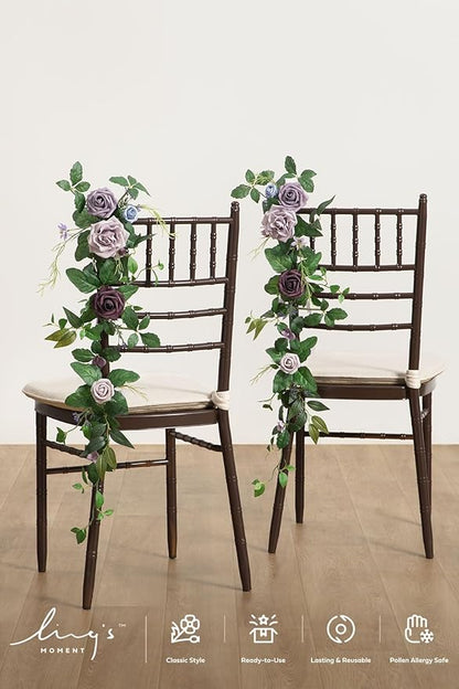 Ling's moment 10pcs Wedding Chair Decorations Aisle Floral Swag Artificial Pew Flowers Hanging Provence Blue & Purple for Ceremony Reception Church Rose Floral Faux Arrangement Party Outdoor Decor