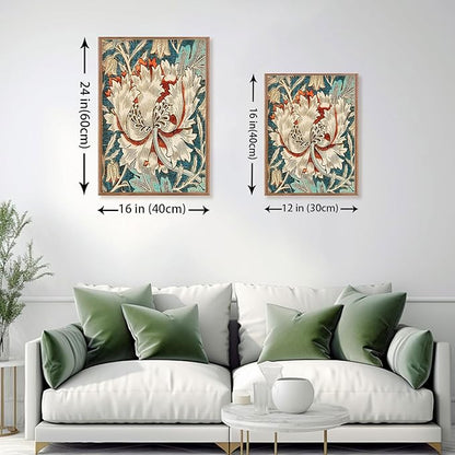 ILLBDR Framed Wall Art William Morris Botanical Flower Canvas Wall Art Set of 3, William Morris Print Abstract Floral Artwork Farmhouse Rustic Decor for Living Room Bedroom 16x24 Inch