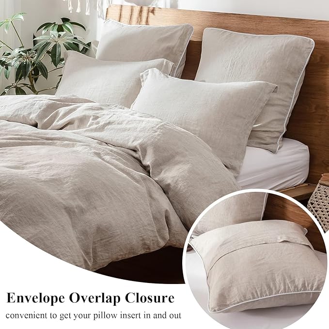 Simple&Opulence 100% Linen Euro Sham Covers with Piping Trim, 26"x26" Pillow Cover Set of 2, Breathable Pillow Shams for Bed Couch Decorative Cushions, Linen