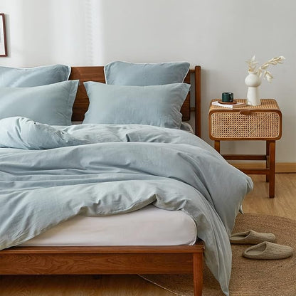 Simple&Opulence 100% Linen Duvet Cover Set, 3 PCS Natural French Flax Dusty Blue Duvet Cover Full Size, Breathable Soft Comfy Linen Bedding Comforter Cover with 2 Pillowcases(Dusty Blue, 78"x86")
