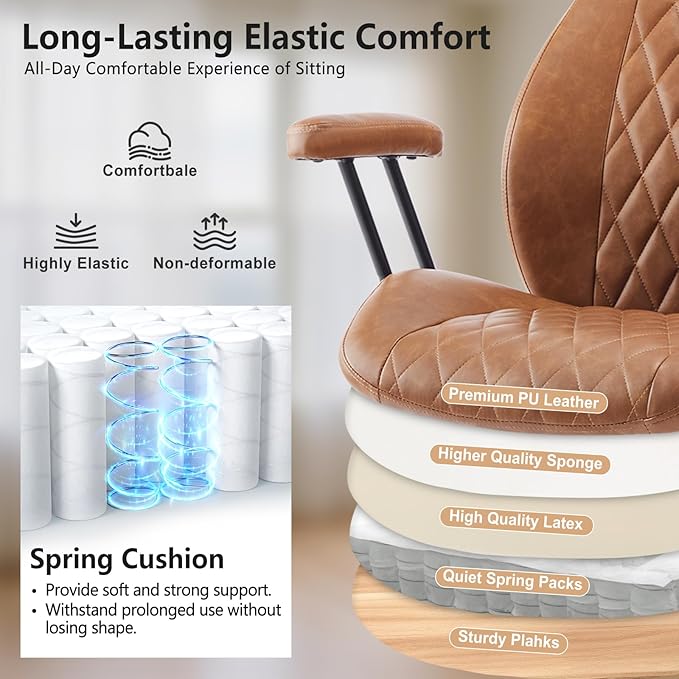 YFO Home Office Chair Office Rubber Casters Ergonomic Computer Chair with Lumbar Support Adjustable Height Rolling Swivel Executive Task Armrests Chair， Brown Leather