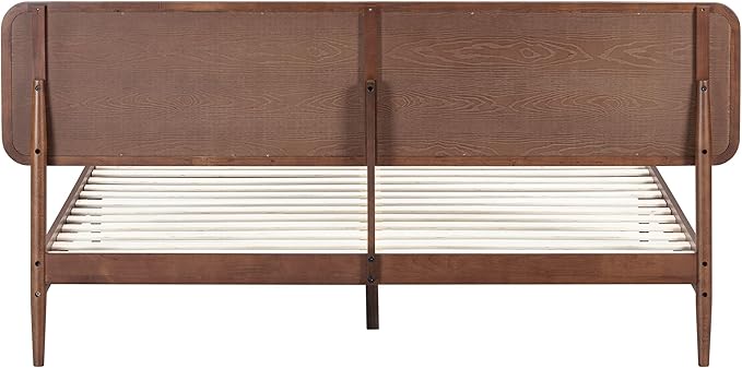 NTC Lupin Wooden Bed Frame with Headboard and Natural Rattan, Solid Oak/Rubber Wood Foundation with Silent Slats, 1000 Lb Capacity, Effortless Assembly (Natural Cane - Dark Walnut, King)