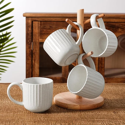 famiware Coffee Mugs Set of 4, Starlight 11 oz Mug Cup Set with Handle for Coffee, Tea, Cocoa, Milk - Ceramic Stoneware Mug Set, Matte White