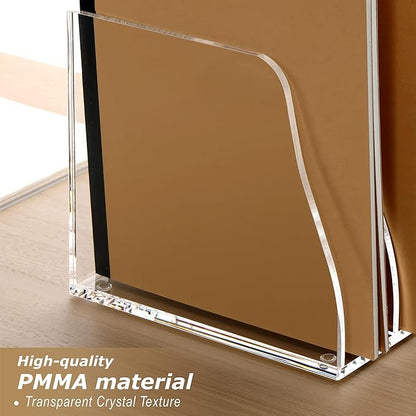 SANRUI Acrylic Desk File Organizer, 8 Vertical Compartments Clear Magazine File Holder Workspace Sorters, Folder Rack for Office Accessories Organization Storage