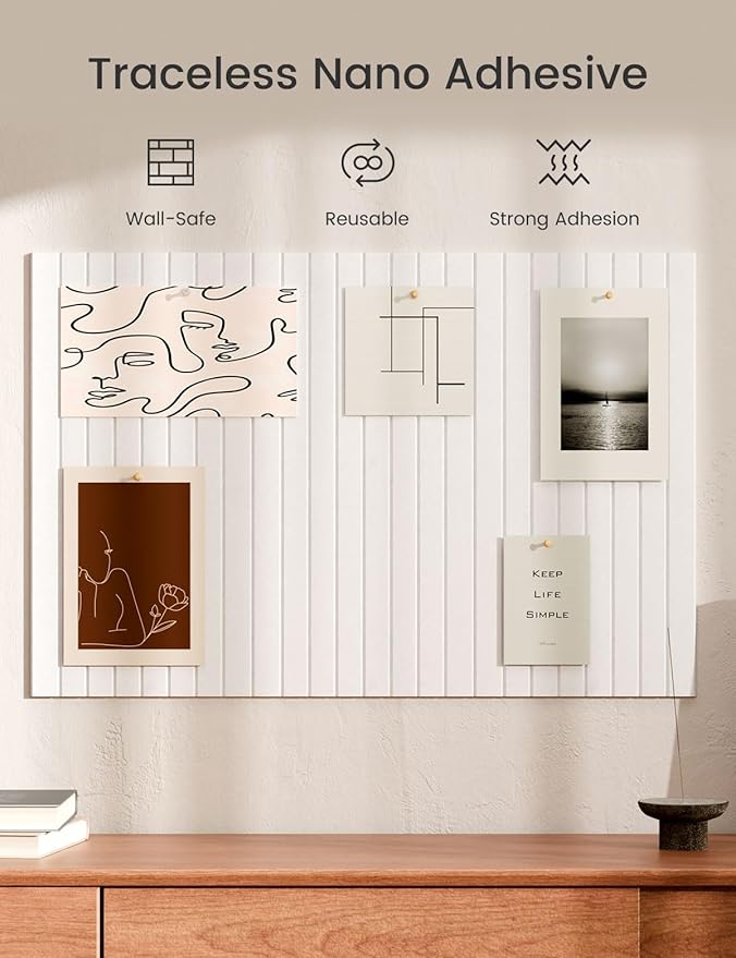 Bumusty Large Cork Board Alternative-36 x24 Felt Bulletin Board Tiles, with 30 Pushpins, 40 Adhesive Tabs, 6-Pack Slat Wall Paneling, Cork Boards for Office Push Pin Board Felt Board-Milky White