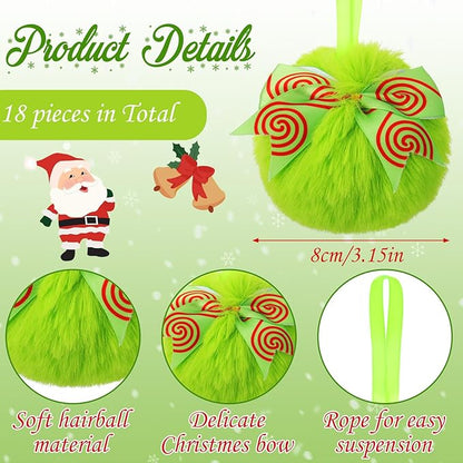 Liliful 18 Pcs Lime Green Furry Christmas Ball Ornaments3.15 Inch Bow Xmas Furry Ornaments Hanging Christmas Pom Pom Ball Decorations for Home Xmas Tree Party Supplies Wall Decor(Style 1,Green)