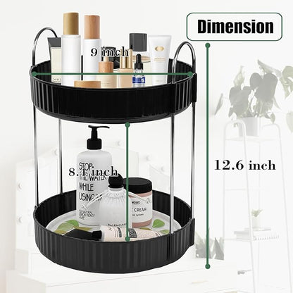 Rotating Makeup Organizer Countertop 2 Tier Lazy Susan Spinning Skincare Perfume Storage for Bathroom Counter Vanity, Black