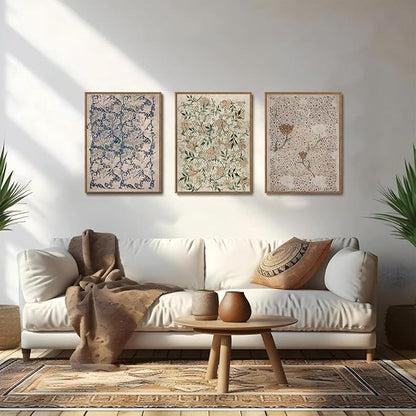 ILLBDR Vintage Framed Wall Art Abstract Floral Canvas Wall Art Set of 3 Boho Botanical Prints Gallery Artwork Neutral Flower Pictures Decor for Bedroom Living Room 12x16 Inch