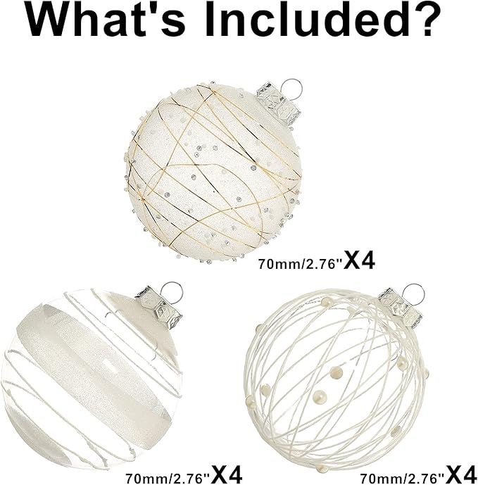 XmasExp Christmas Ball Ornaments Set, Shatterproof Christmastree Decorations,12ct Large Plastic Hanging Ornaments, 70mm/2.76",White