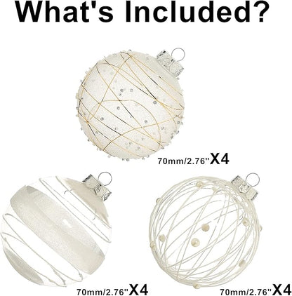 XmasExp Christmas Ball Ornaments Set, Shatterproof Christmastree Decorations,12ct Large Plastic Hanging Ornaments, 70mm/2.76",White