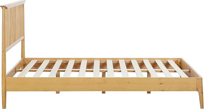 NTC Ruby Wooden Bed Frame with Headboard, Solid Oak and Rubber Wood Foundation with Silent Slats and Wood Central Supports, 1000 Lb Capacity, Effortless Assembly, Queen - Rustic Oak