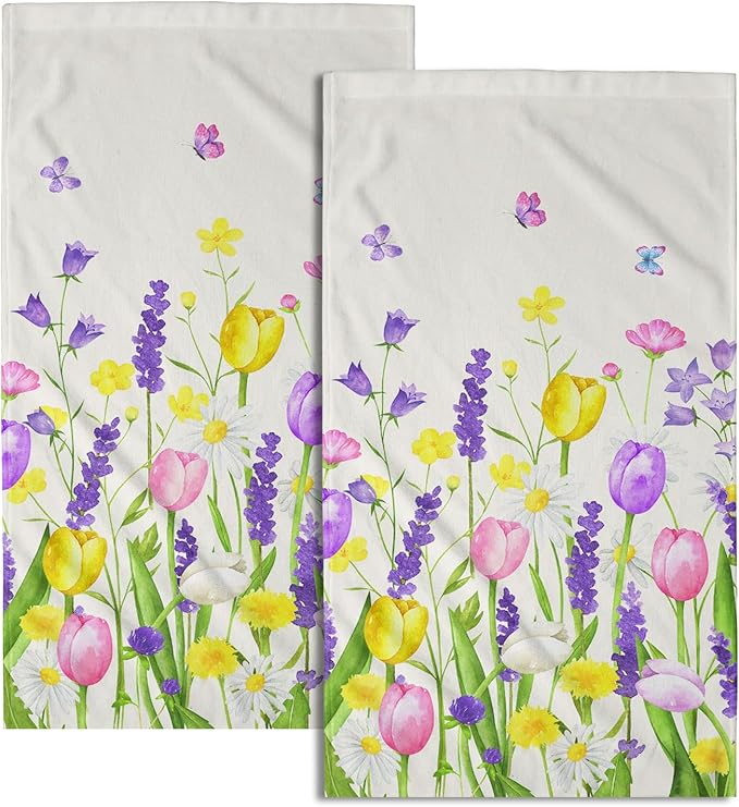 Floral Dish Towels Tulip Lavender Butterfly Microfiber Quick Dry Kitchen Towels Spring