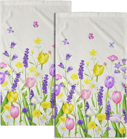 Floral Dish Towels Tulip Lavender Butterfly Microfiber Quick Dry Kitchen Towels Spring