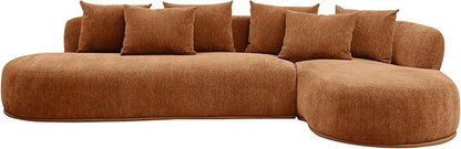 WILLIAMSPACE 134.63" Oversize Curved Sofa Cloud Couch with Round Chaise, Modern Upholstered Curved Sectional Sofa Couch with 6 Pillows for Living Room, No Assembly (Right-Facing,Orange)