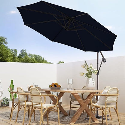 wikiwiki 10ft Patio Umbrellas Offset Outdoor Umbrella Cantilever Hanging Umbrellas w/Infinite Tilt, Fade Resistant Waterproof RECYCLED FABRIC Canopy & Cross Base, for Yard, Garden & Deck, Navy Blue