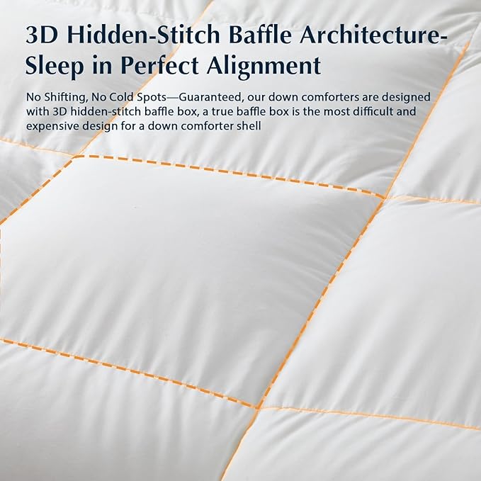 Pacific Coast Goose Down Fiber Comforters Super King Duvet Insert, All Season White Comforter, 3D Hidden-Stitch Baffle Box Design, 8 Tabs, Gifts for Women/Men, Extra Fluffy Luxury Duvet (120"x120")
