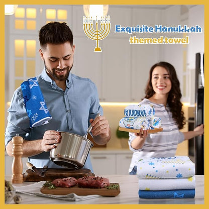 Oudain Hanukkah Kitchen Towels Set of 6 Blue Watercolor Holiday Dish Towels Tabletop Decor