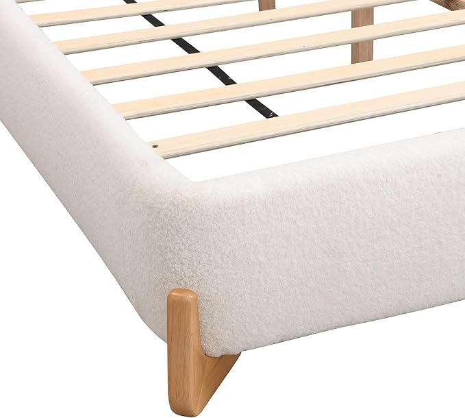 King Size Bed Frame, Upholstered Cloud Boucle Platform Beds Frames with Headboard, Anti-Collision Soft Rounded Corners Footboard, No Box Spring Required, Easy Assembly (38" White, King)