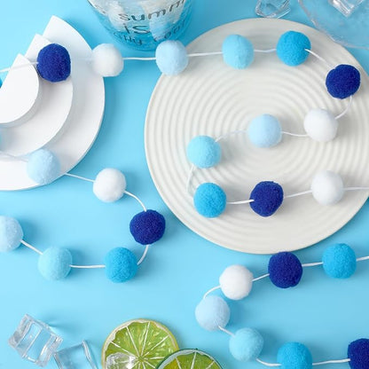 MARFOREVER 4 Pack 26.3 FT Hanukkah Pom Pom Garland, 30 Balls Blue White Winter Chanukkah Garland Hanging Supplies for Hanukkah Jewish Classroom Fireplace Wall Birthday Baby Shower Party Decoration